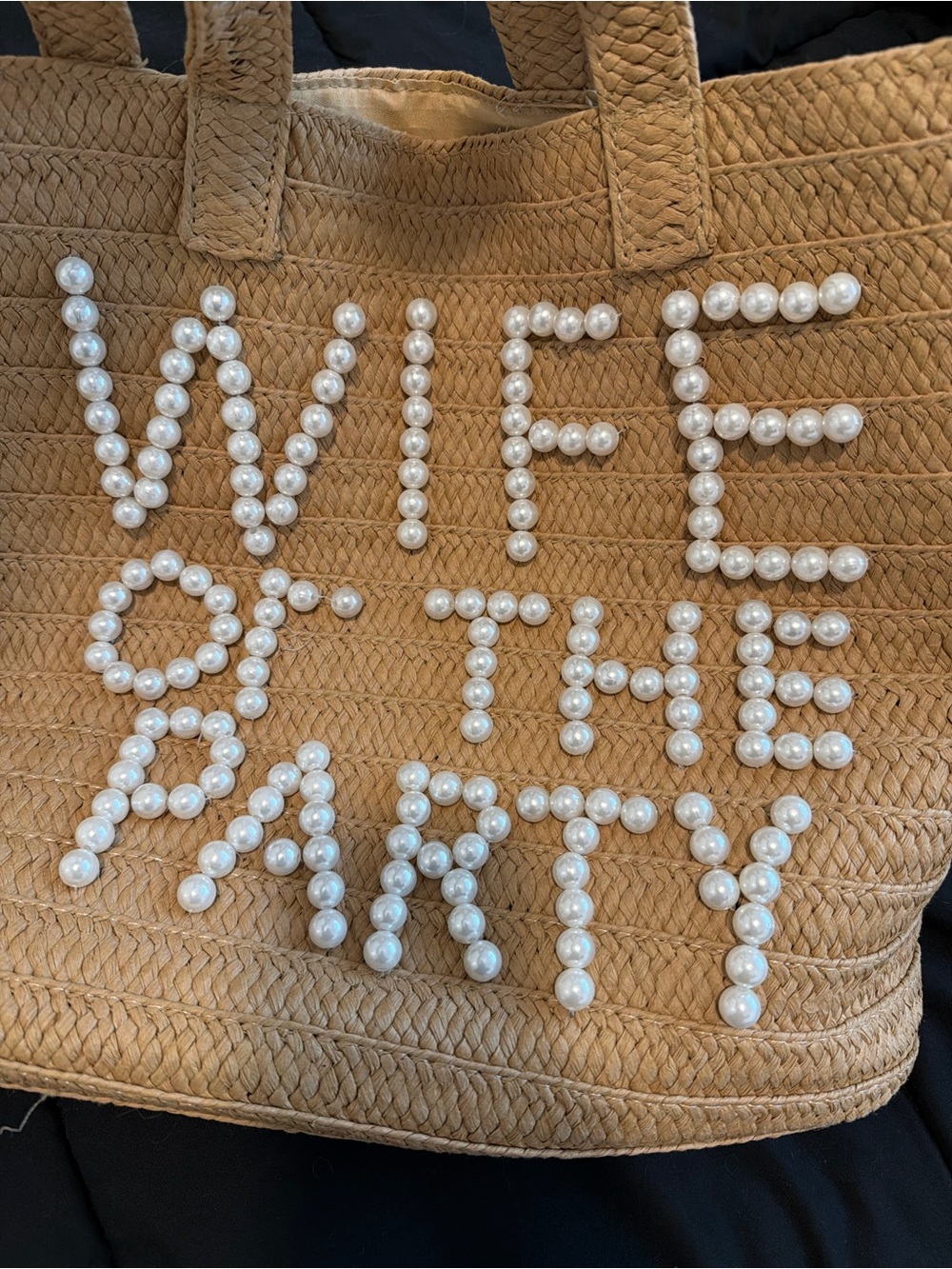 Wife of the Party Pearl-Accent Straw Tote - Tan